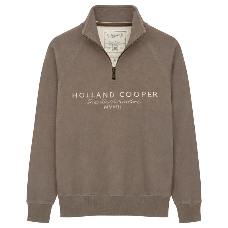 Holland Cooper Sporting Goods Zip Henley - Chocolate Marl-7