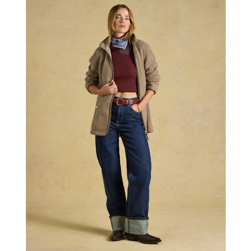 Joules Ladies Borg Fleece Heritage Longline Jacket - Mink Brown-2