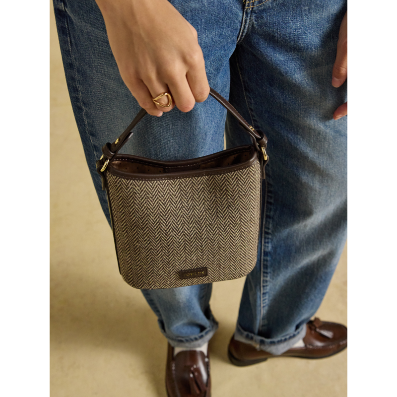 Joules Bucket Bag - Neutral Herringbone-8