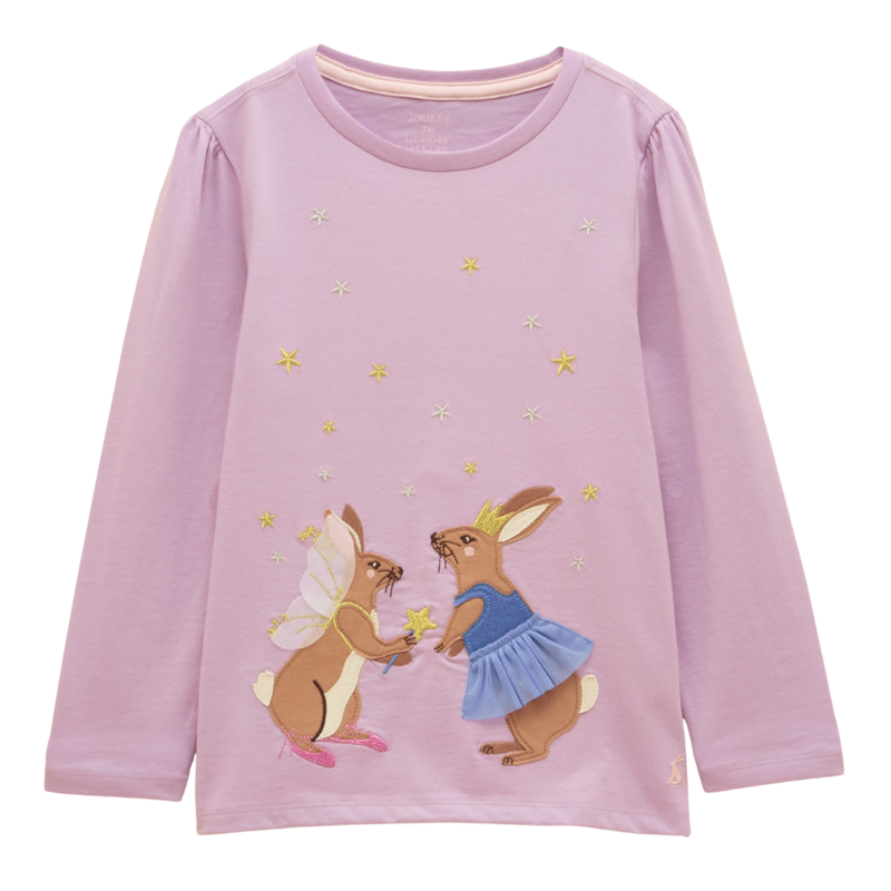 Joules Girls' Ava Applique Long Sleeve T-Shirt - Lilac Bunny