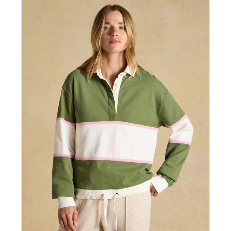 Joules Ladies Jersey Deck Shirt - Green/Cream Stripe-1