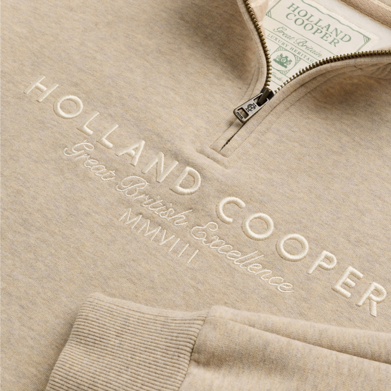 Holland Cooper Sporting Goods Zip Henley - Oatmeal Marl-10