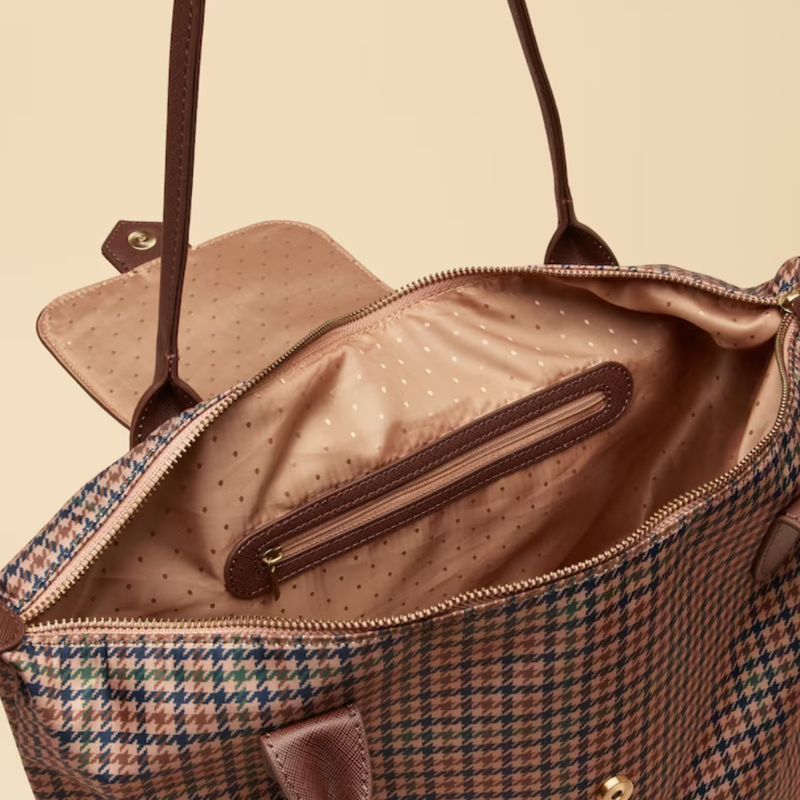Joules Edie Zip Top Shopper Bag - Neutral Check-8