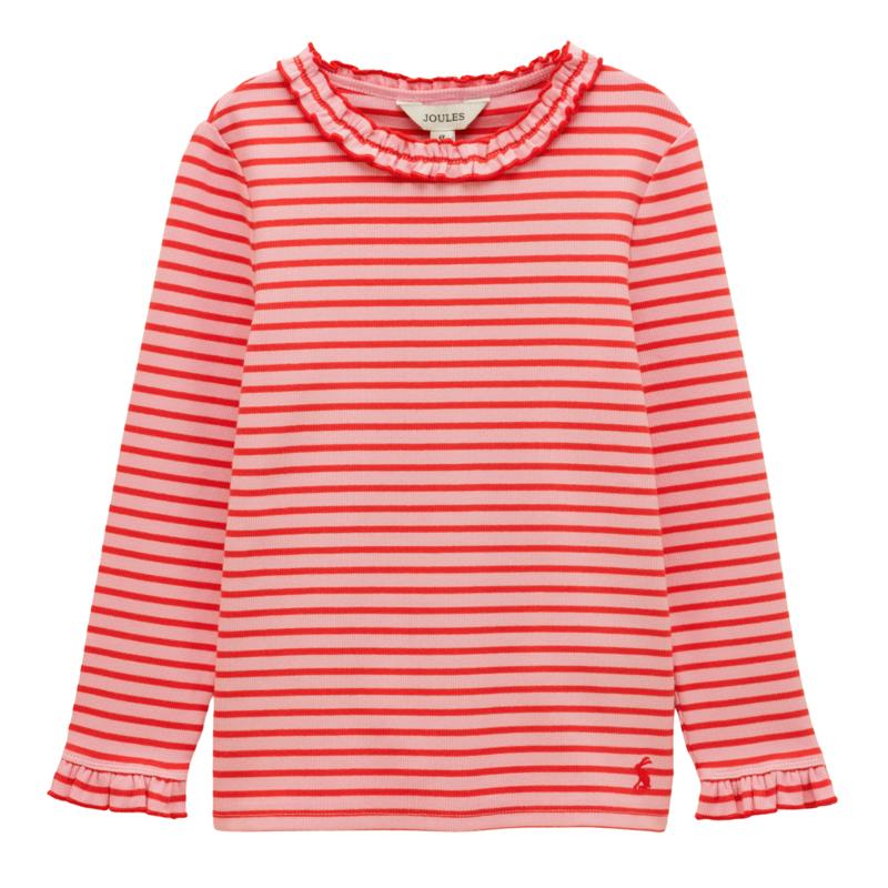 Joules Girls' Sophie Long Sleeve Ribbed Top - Red/Pink