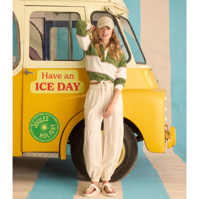 Joules Ladies Jersey Deck Shirt - Green/Cream Stripe-8