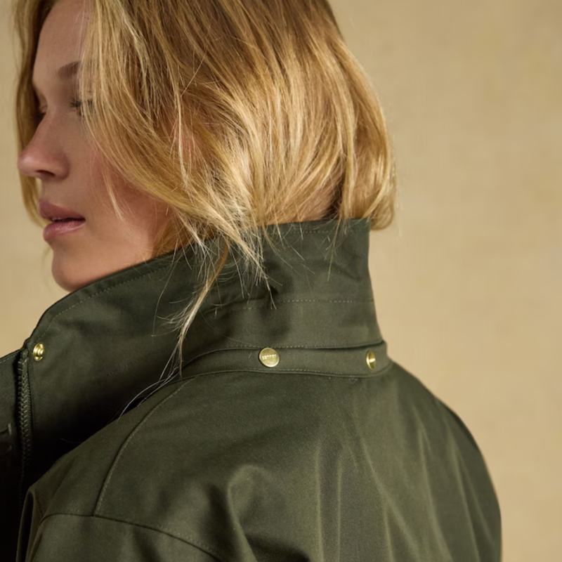 Joules Ladies Stormwell Hooded Waterproof Raincoat - Green-10