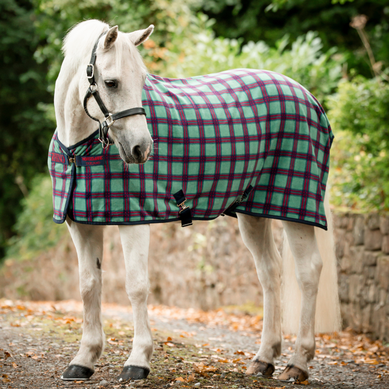 Horseware Rhino Pony Fleece Cooler - Holiday Collection - Green Check/Navy/Red-1