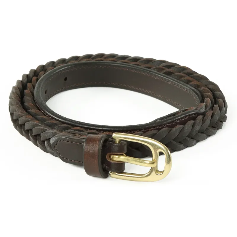 Aubrion Plaited Leather Skinny Belt - Brown