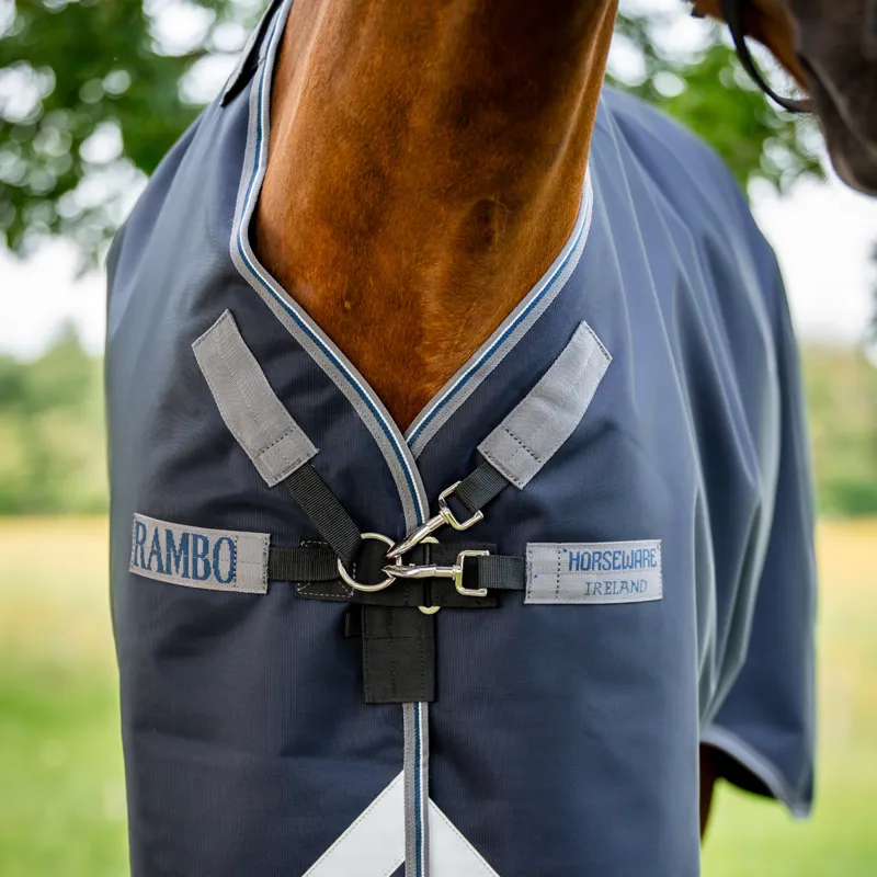 Horseware Rambo Supreme 1680D Turnout Plus 50g - Navy/Thunderstorm Grey/Silver-1