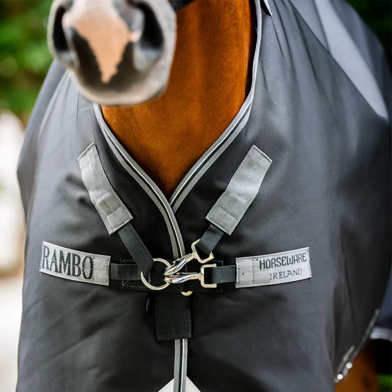 Horseware Rambo Supreme 1680D 50g Turnout Plus - Black/Thunderstorm Grey/Silver-1