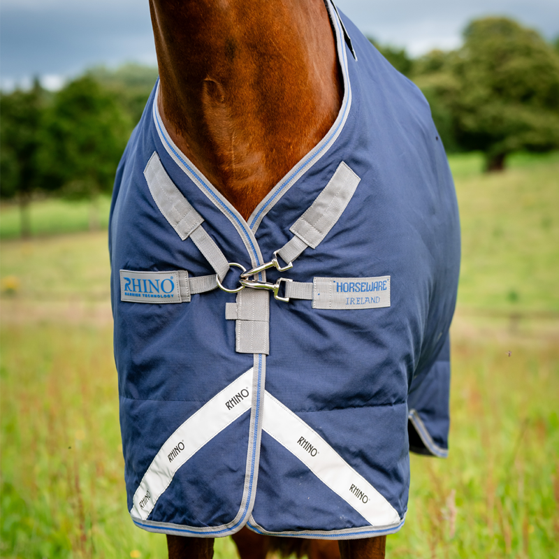 Horseware Rhino Plus 100g Turnout Rug - Navy/Titanium Grey Classic Blue-2