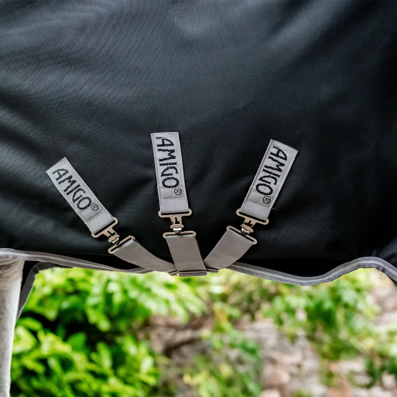 Horseware Amigo Bravo 12 Original 50g Turnout Rug - Black/Titanium Grey Silver-4