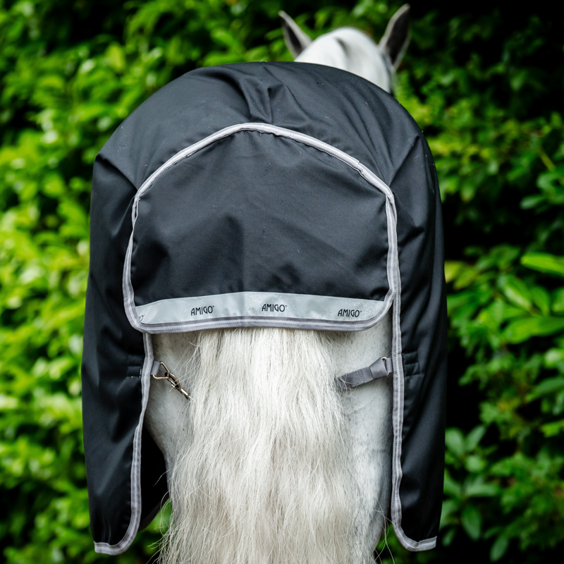 Horseware Amigo Bravo 12 Original 100g Turnout Rug - Black/Titanium Grey Silver-3