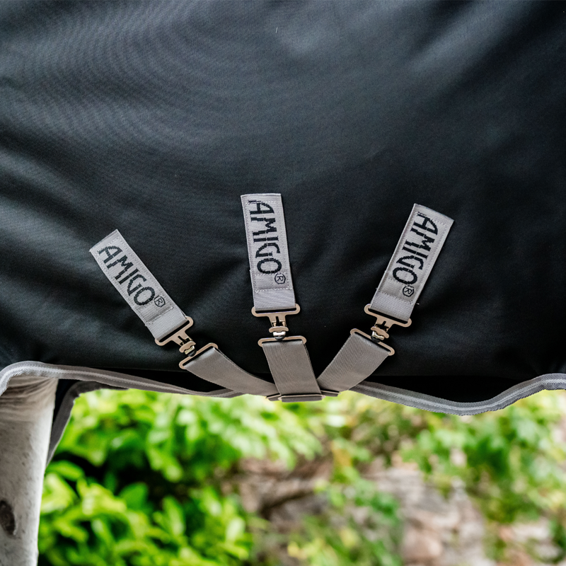 Horseware Amigo Bravo 12 Original 100g Turnout Rug - Black/Titanium Grey Silver-6