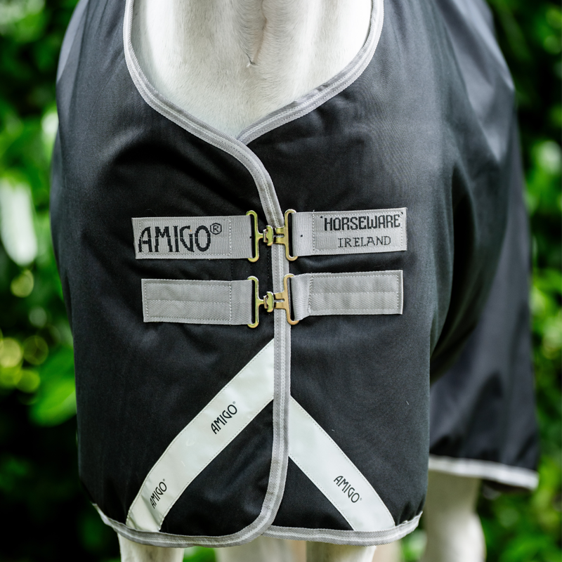 Horseware Amigo Bravo 12 Original 100g Turnout Rug - Black/Titanium Grey Silver-4