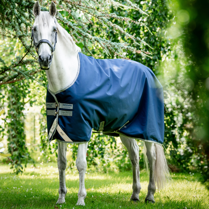 Horseware Amigo Bravo 12 Original 100g Turnout Rug - Navy/Titanium Grey Silver-1