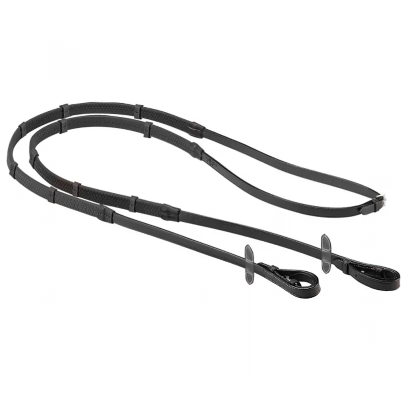 Equipe Emporio Rubber Reins With Leather Non-Slip Taquets - Black/Silver