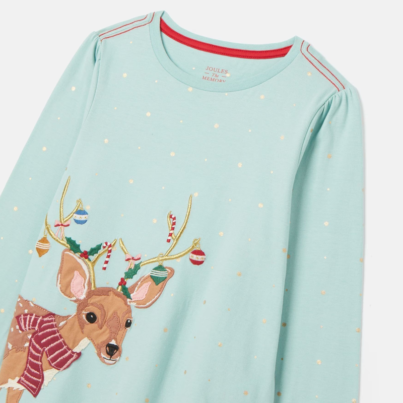 Joules Girls' Ava Artwork T-Shirt - Blue Christmas Deer-1