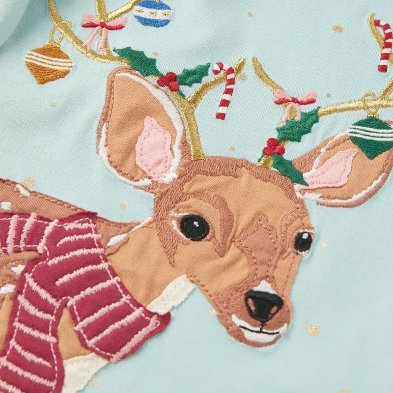 Joules Girls' Ava Artwork T-Shirt - Blue Christmas Deer-2