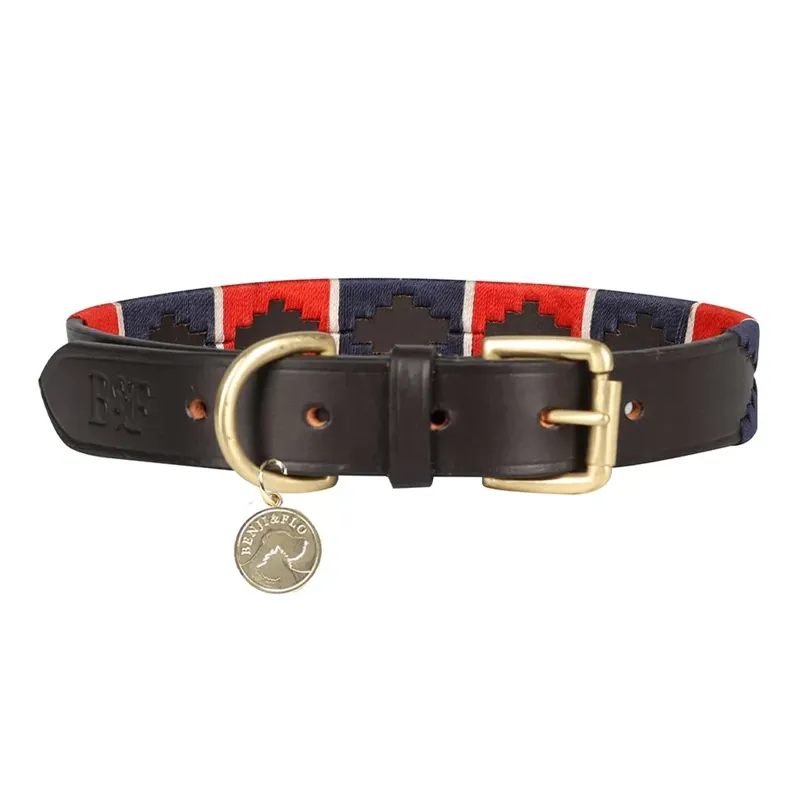 Benji and Flo Sublime Polo Leather Dog Collar - Red/Navy/White