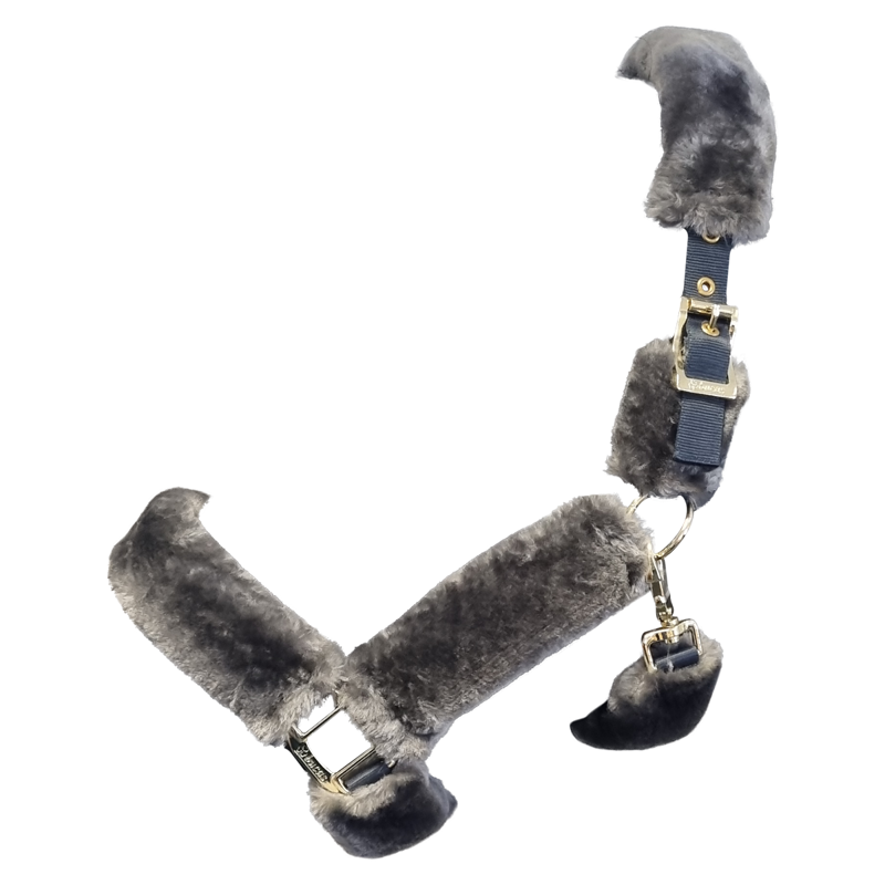 Bucas Show-Line Full Fur Headcollar - Navy/Grey-2