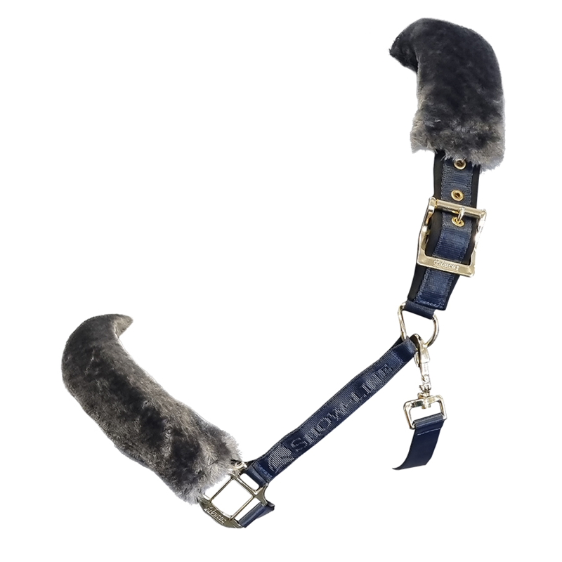 Bucas Show-Line Half Fur Headcollar - Navy/Grey-2