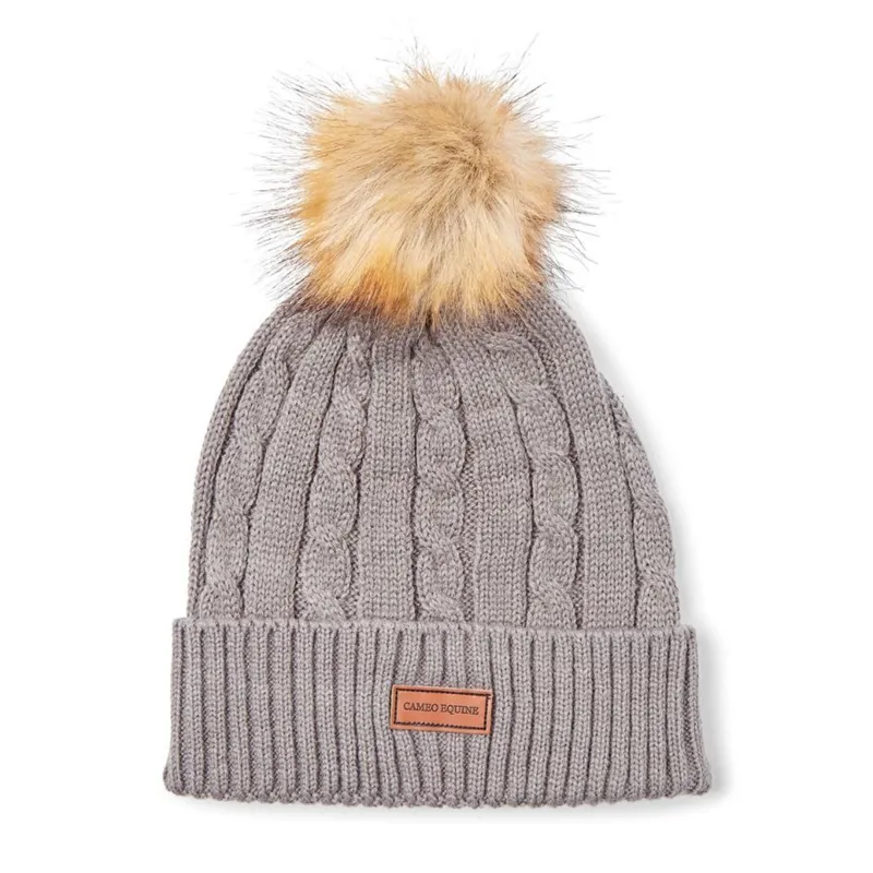 Cameo Cable Knit Chunky Bobble Hat - Grey