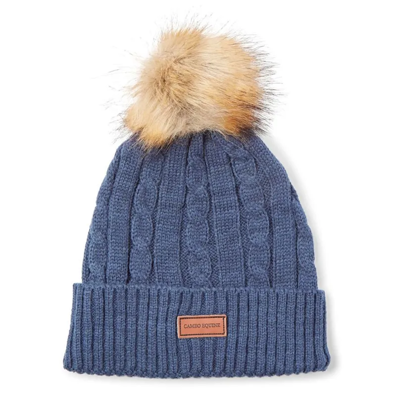 Cameo Cable Knit Chunky Bobble Hat - Navy