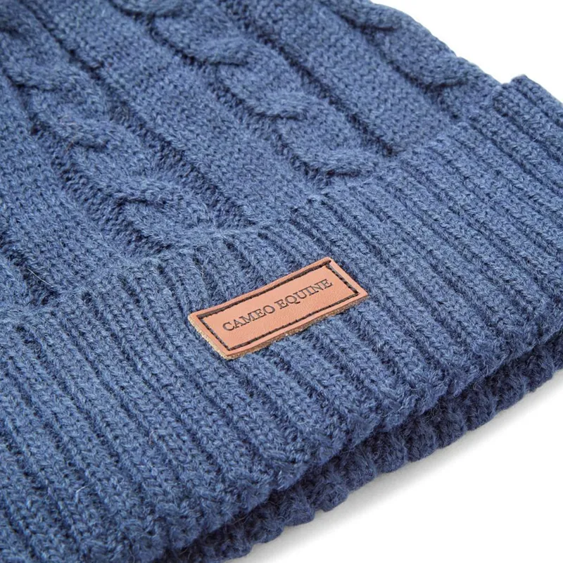 Cameo Cable Knit Chunky Bobble Hat - Navy-1
