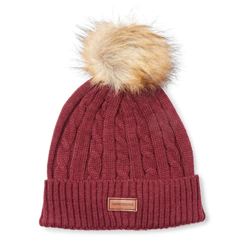 Cameo Cable Knit Chunky Bobble Hat - Plum
