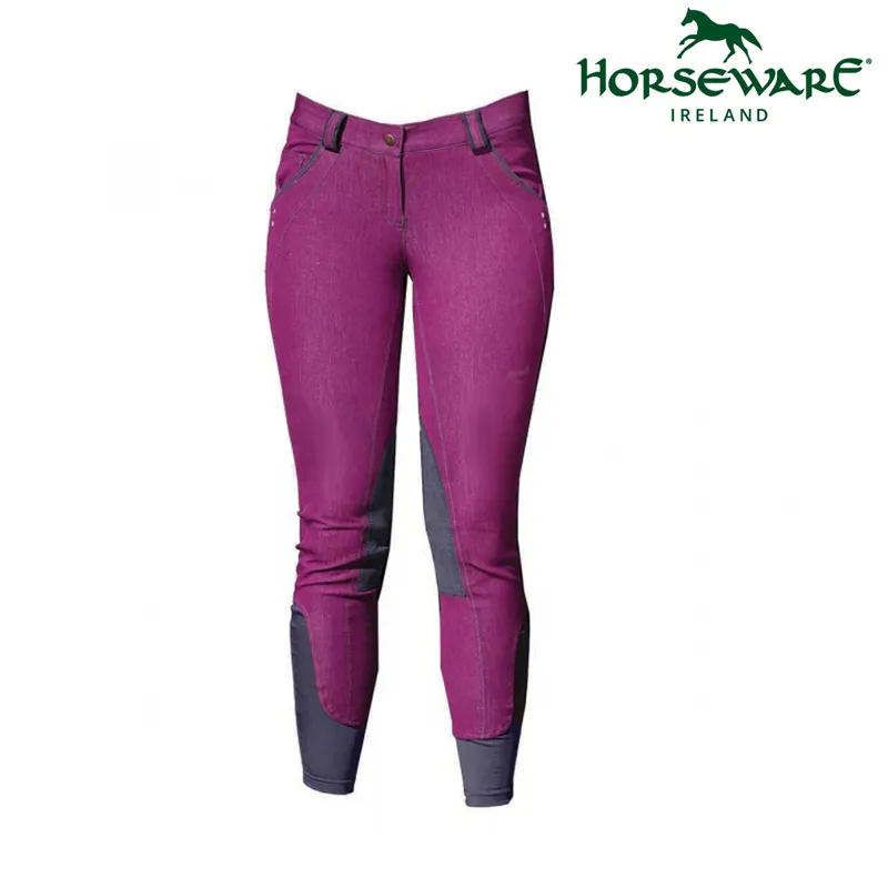 Horseware Denim Knee Patch Breeches - Berry