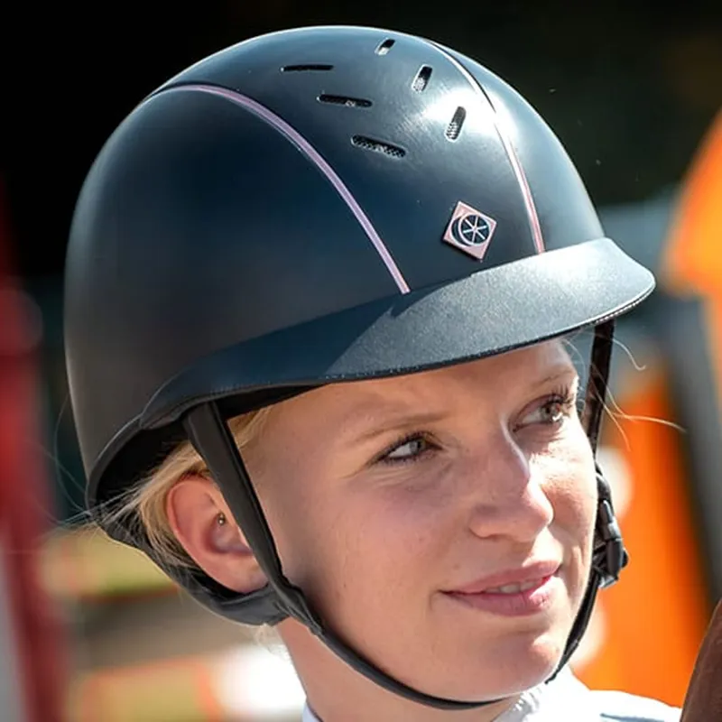 Charles Owen Ayrbrush Pinstripe Helmet Riding Hat - Round - Black/Rose Gold Pinstripe-1