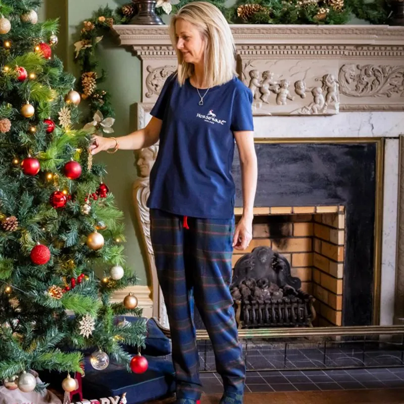 Horseware Women's Holiday PJ Set - Navy Check/Green/Red