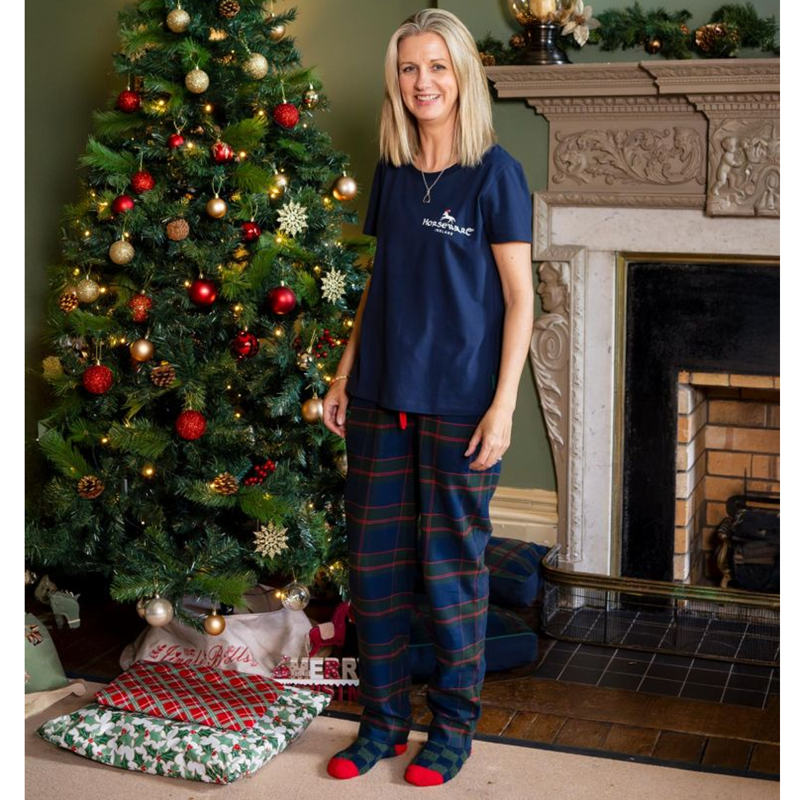 Horseware Women's Holiday PJ Set - Navy Check/Green/Red-2