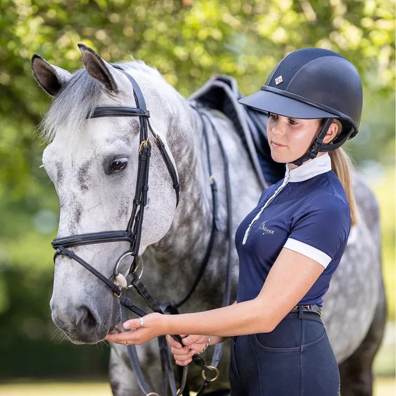 Charles Owen SP8 Plus Leather Look Riding Hat - Navy-1