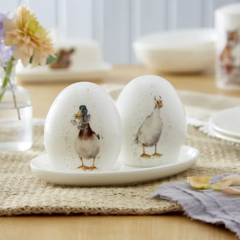 Portmeirion Wrendale Designs 'Not A Daisy Goes By' Duck Salt and Pepper Pots with Tray-3