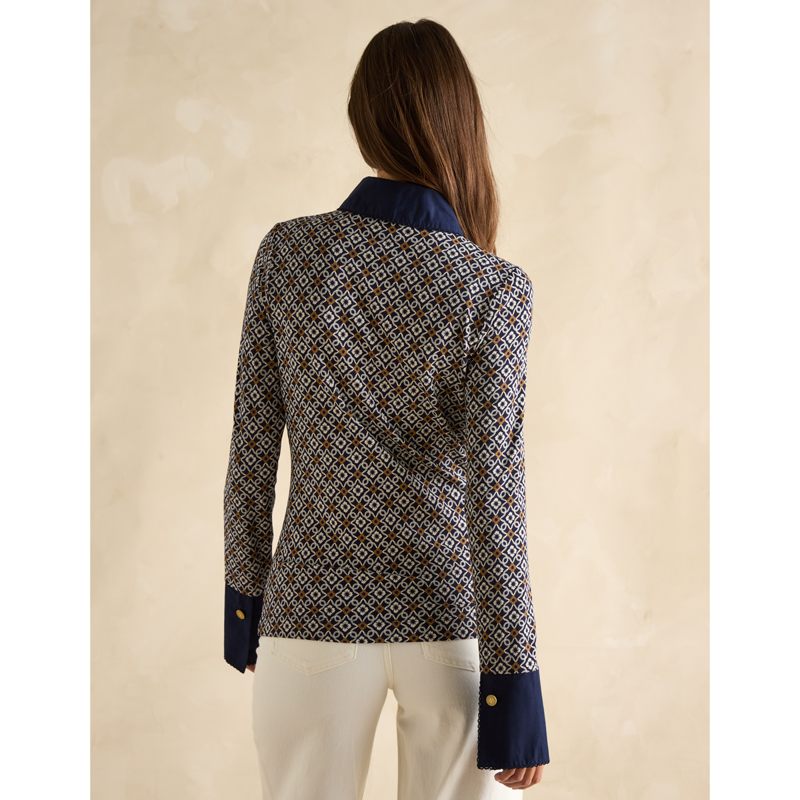 Joules Ladies Cordelia Long Sleeve Top - Blue Geo Print-2
