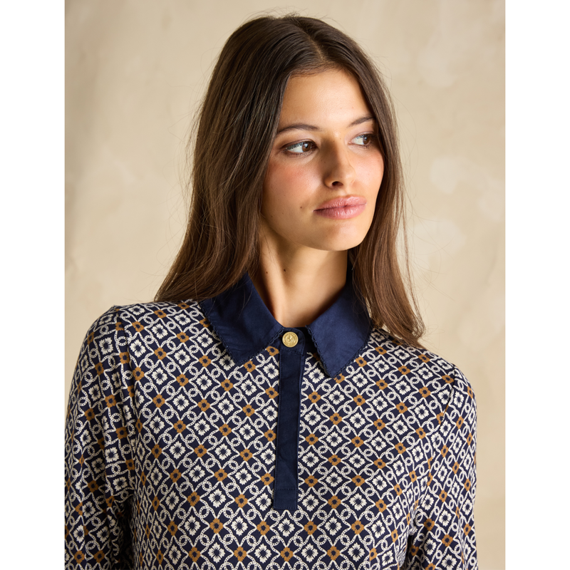 Joules Ladies Cordelia Long Sleeve Top - Blue Geo Print-6