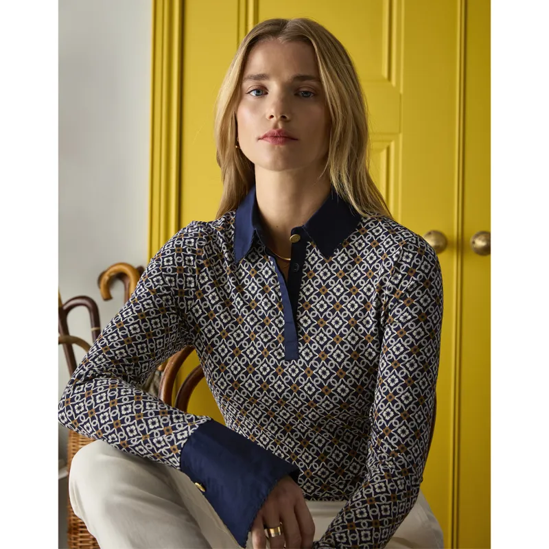 Joules Ladies Cordelia Long Sleeve Top - Blue Geo Print-4