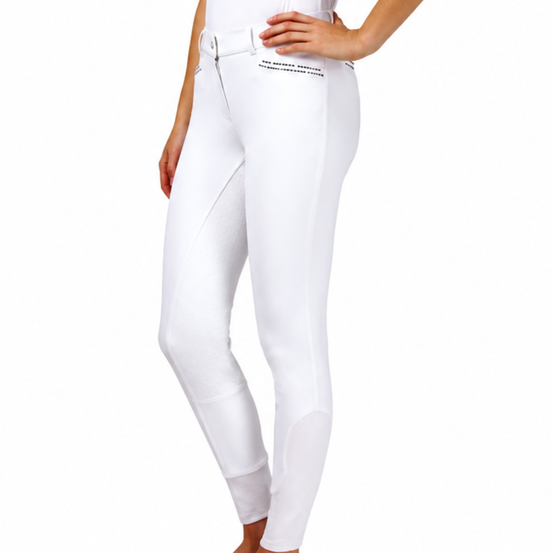 Hy Equestrian Roka Rose Breeches - White/Navy/Rose Gold Diamantes