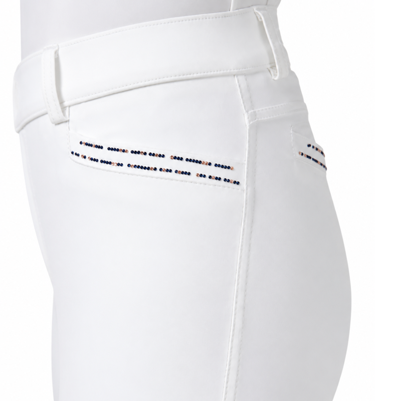 Hy Equestrian Roka Rose Breeches - White/Navy/Rose Gold Diamantes-1