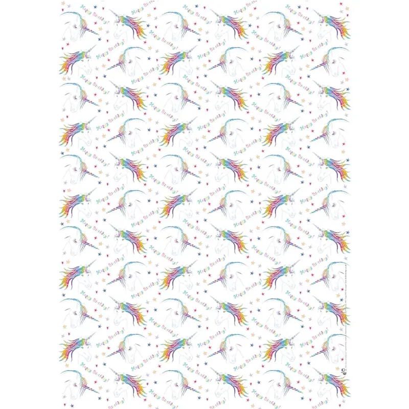 Deckled Edge Gift Wrap - Happy Birthday Unicorns
