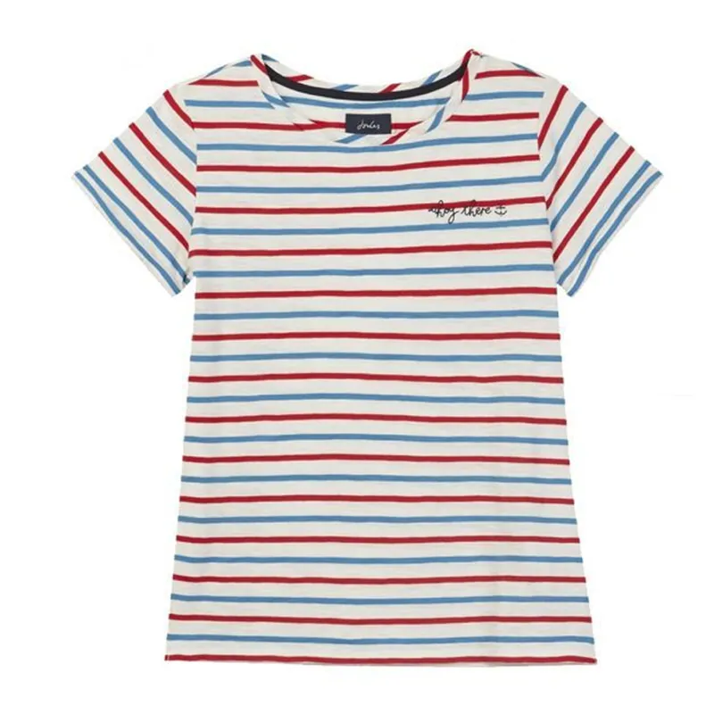 Joules Nessa Embroided Jersey T-Shirt - Cream Red Blue Stripe