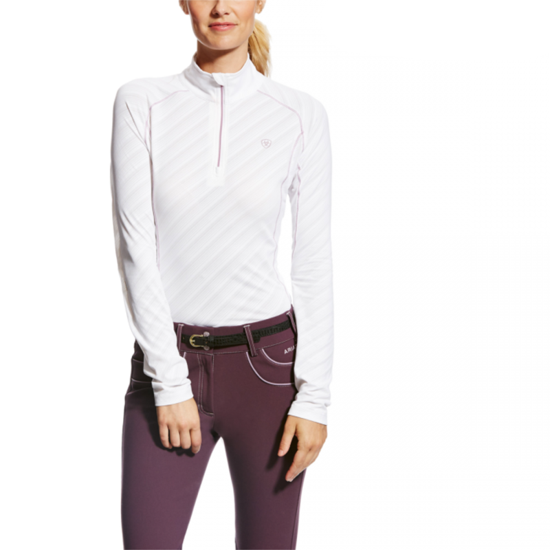 Ariat Tri-Factor Ladies 1/4 Zip Top - White Mesh-1