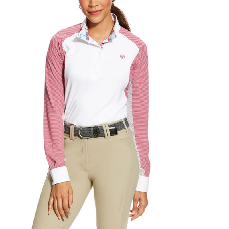 Ariat Marquis Ladies Show Shirt - White/Rose Violet Stripe