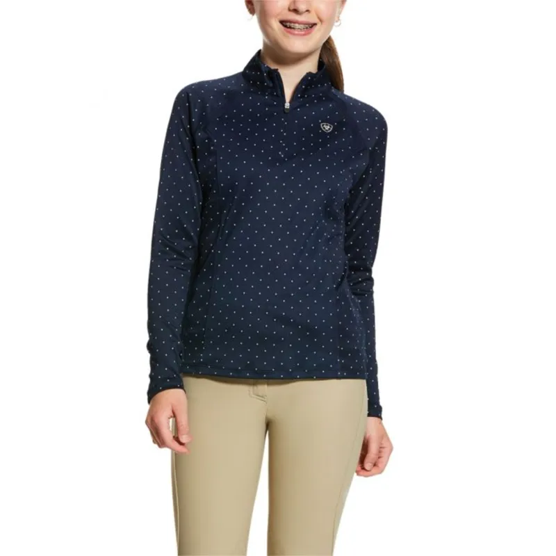 Ariat Youth Sunstopper 2.0 1/4 Zip Baselayer - Navy Dot