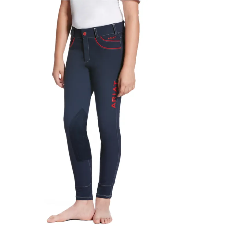 Ariat Girls FEI Olympia Acclaim Knee Patch Breeches - Navy/Red