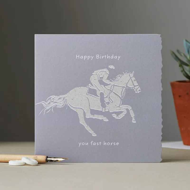 Deckled Edge Colour Block Card - Happy Birthday - Race Horse