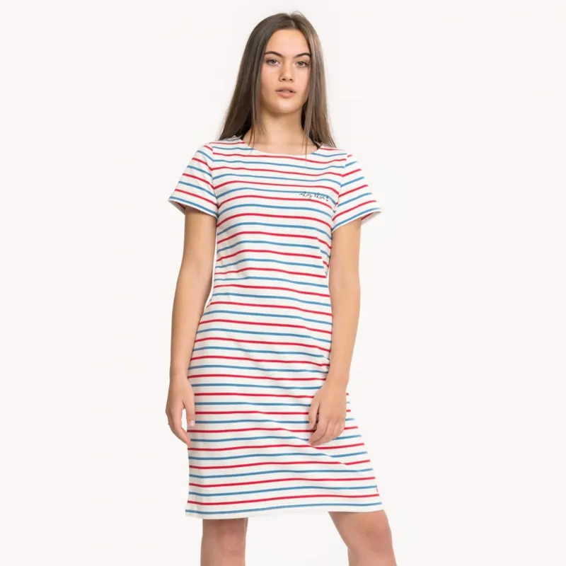 Joules Riviera Short Sleeve Jersey Dress - Cream Red Blue Stripe-1