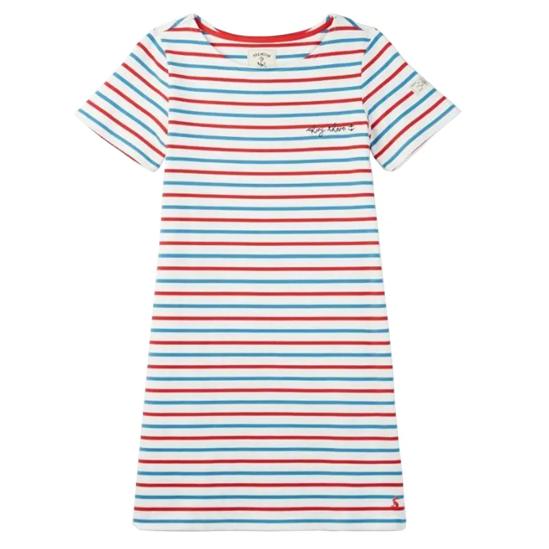 Joules Riviera Short Sleeve Jersey Dress - Cream Red Blue Stripe